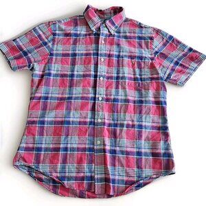 Ralph Lauren Shirt L Mens Plaid Slim Fit SS Collar Buttons Logo Pony Preppy Boho
